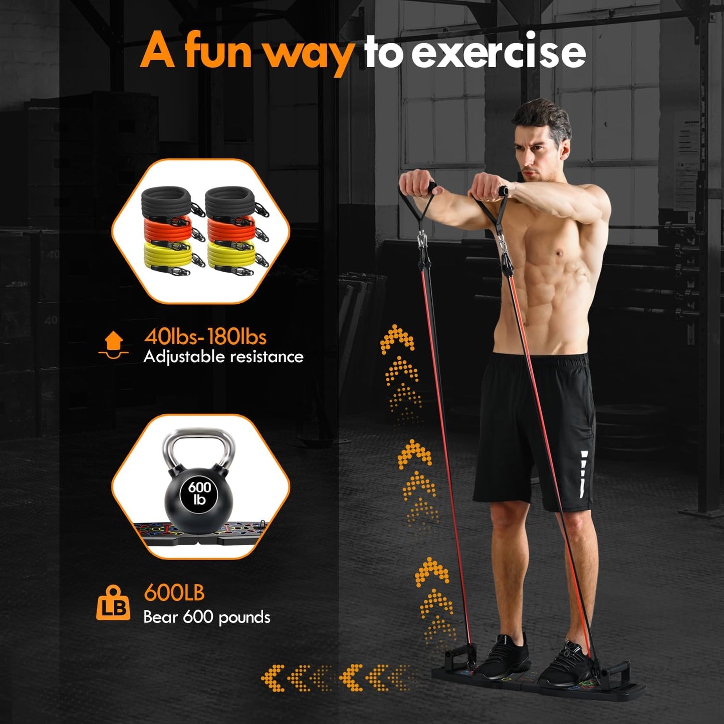 Push Up Board,Home Gym,Portable Exercise Equipment,Pilates Bar and 20 Fitness Accessories with Resistance Bands and Ab Roller Wheel, Full Body Workout at Home
