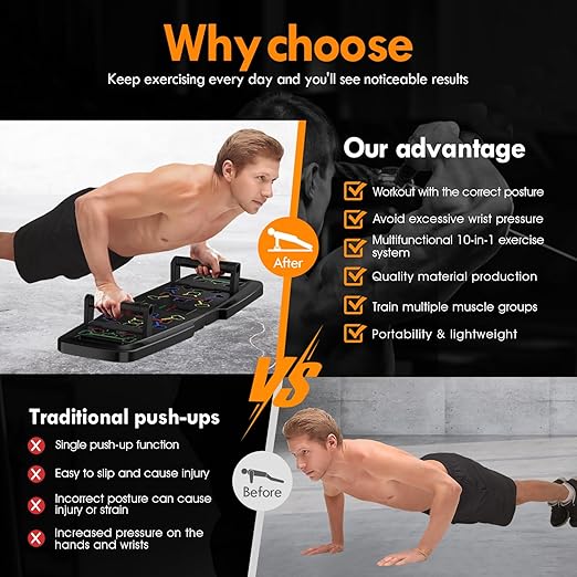 Push Up Board,Home Gym,Portable Exercise Equipment,Pilates Bar and 20 Fitness Accessories with Resistance Bands and Ab Roller Wheel, Full Body Workout at Home