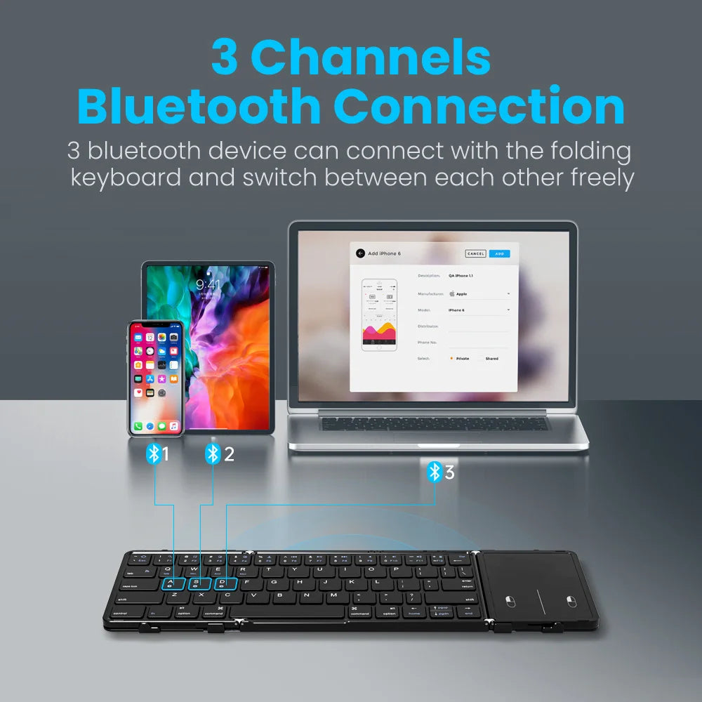Wireless Folding Keyboard with Touchpad Rechargeable Foldable Bluetooth Keyboard for Tablet Ipad Iphone