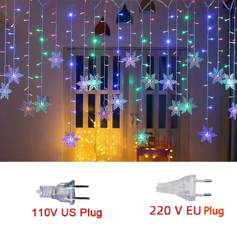Christmas Lights Outdoor Decoration Hanging Led Snowflake Lights Curtain String Lights Party Garden Eaves Decoration.