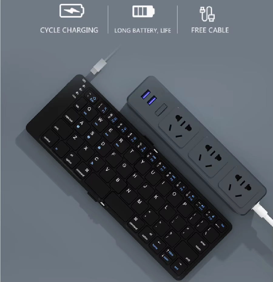 BOW Foldable Bluetooth Keyboard Rechargeable Wireless Keyboard Folding 2.4G Keyboard for Iphone Ipad Laptop Desktop