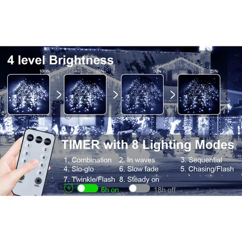 105Ft Outdoor Waterproof Christmas Lights 1000 LED 8 Modes Curtain Fairy Plug in Timer Memory Function for Holiday Wedding Party
