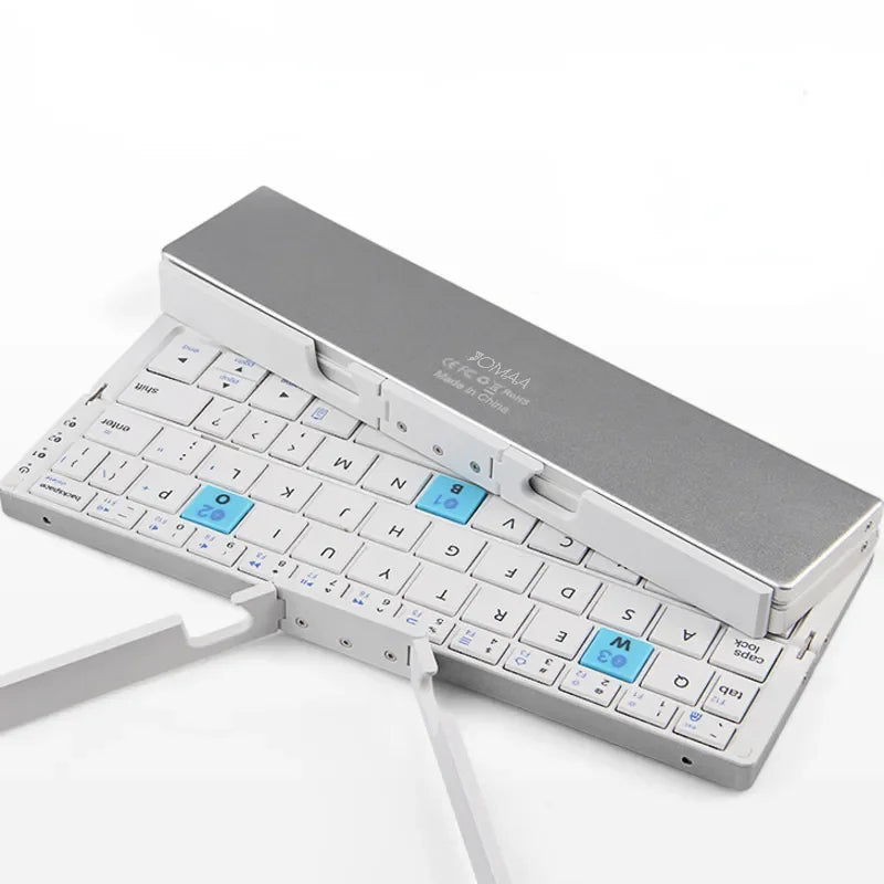Jomaa Foldable Bluetooth Keyboard Rechargeable Keyboard Mini Folding Wireless Keyboard Aluminum Keypad with Stand for Phone