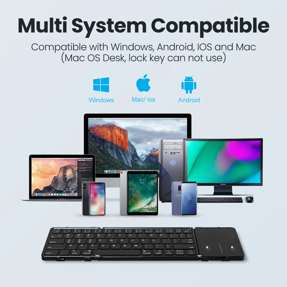 Wireless Folding Keyboard with Touchpad Rechargeable Foldable Bluetooth Keyboard for Tablet Ipad Iphone