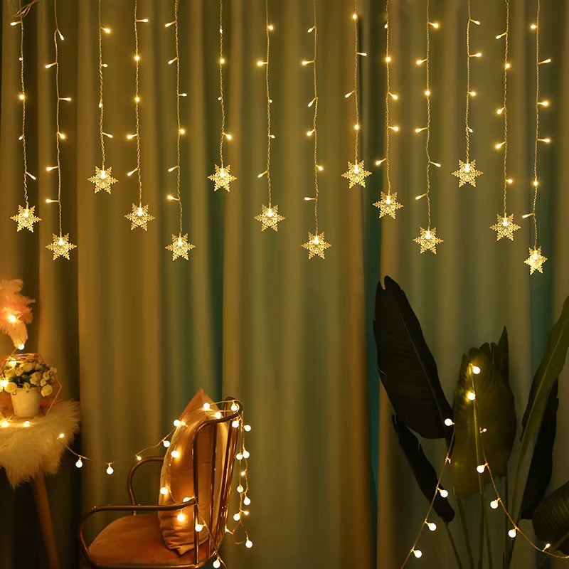 Christmas Lights Outdoor Decoration Hanging Led Snowflake Lights Curtain String Lights Party Garden Eaves Decoration.