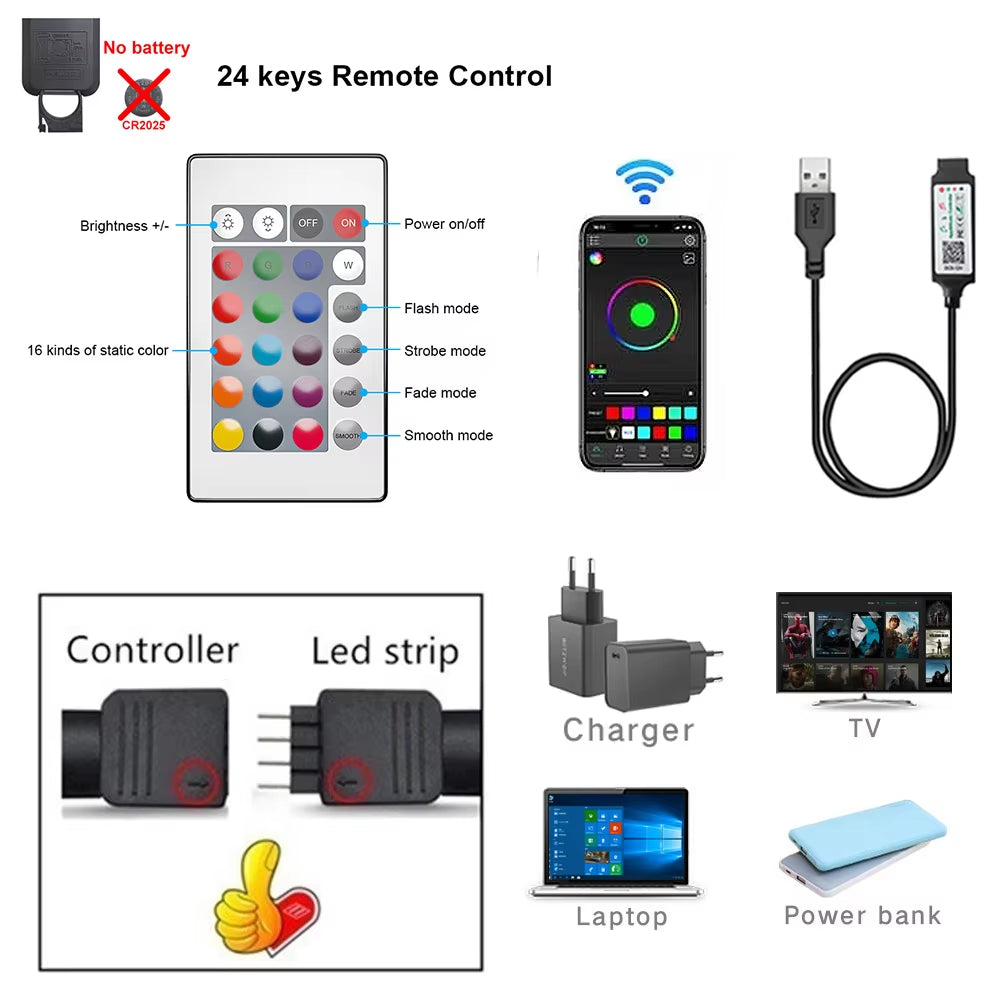 RGB5050 LED Lights for TV USB 5V Led Lights Strip 30Leds/M with APP Control Flexible Ribbon Luces Tape Light TV Decoration ﻿