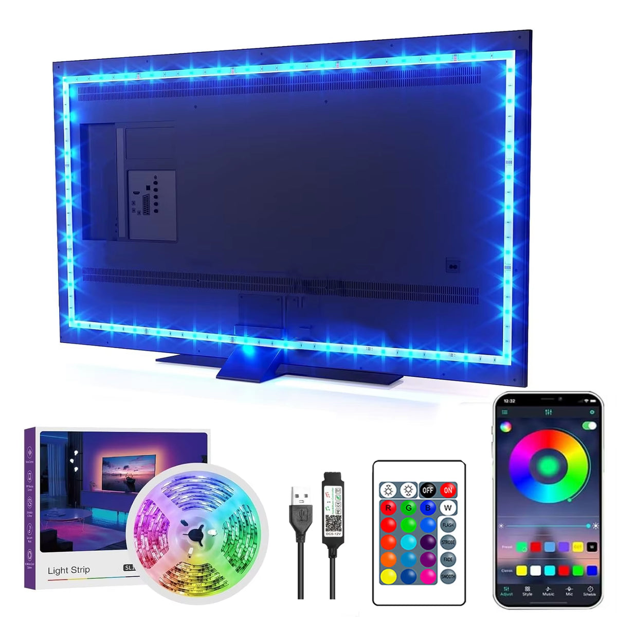 RGB5050 LED Lights for TV USB 5V Led Lights Strip 30Leds/M with APP Control Flexible Ribbon Luces Tape Light TV Decoration ﻿