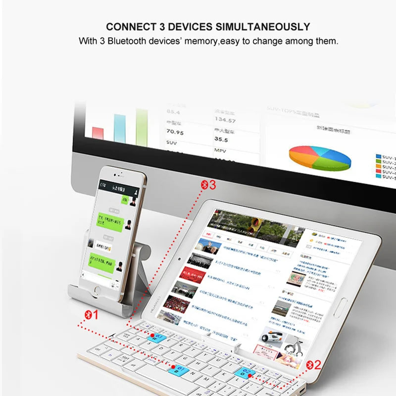 Jomaa Foldable Bluetooth Keyboard Rechargeable Keyboard Mini Folding Wireless Keyboard Aluminum Keypad with Stand for Phone